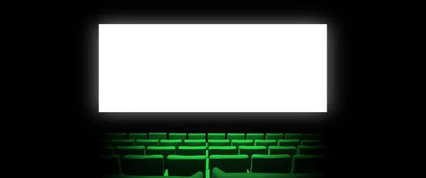 Cinema Movie Theatre Green Velvet Seats Blank White Screen Copy — Stock Photo, Image