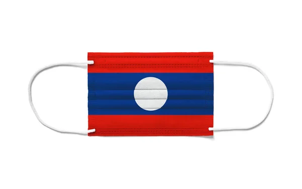 Flaga Laosu Jednorazowej Masce Chirurgicznej Białe Tło Izolowane — Zdjęcie stockowe
