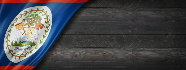Белизский Флаг Черной Деревянной Стене Горизонтальное Панорамное Знамя — стоковое фото