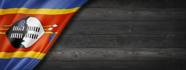 Bandeira Suazilândia Parede Madeira Preta Bandeira Panorâmica Horizontal — Fotografia de Stock