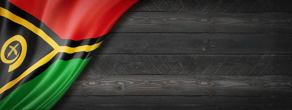 Vanuatu Flag Black Wood Wall Horizontal Panoramic Banner — Stock Photo, Image