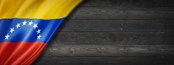 Venezuela Flag Black Wood Wall Horizontal Panoramic Banner — Stock Photo, Image