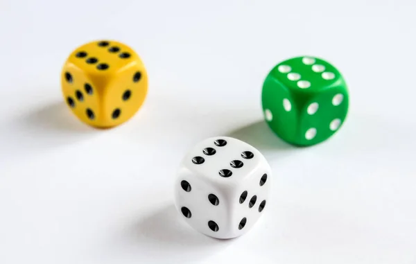 Three Colorful Dices Isolated White Background Top View — Stock Photo, Image