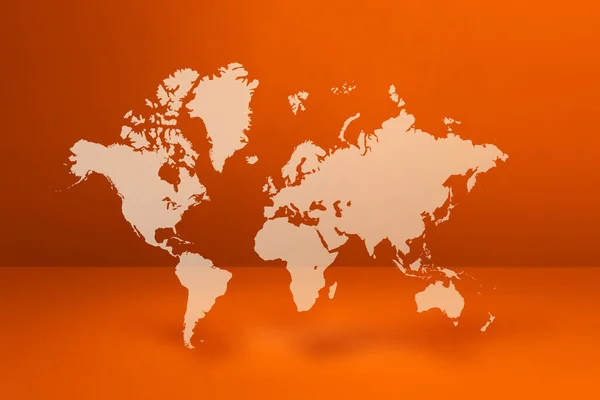 世界地图孤立在橙色墙的背景 3D插图 — 图库照片