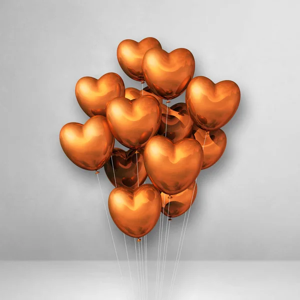 Koppar Hjärta Form Ballonger Gäng Vit Vägg Bakgrund Illustration Återgivning — Stockfoto