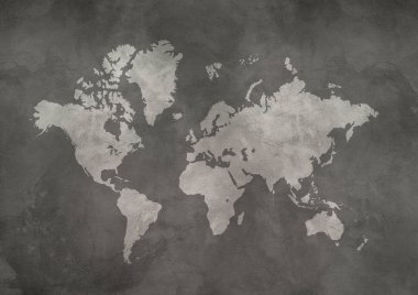 Dünya haritası siyah beton duvar arka planında izole edildi