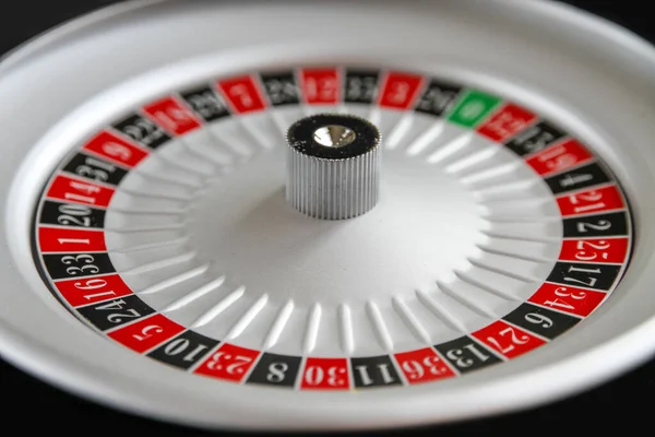 Casino Roulette Wheel Close View Black Background — Stock Photo, Image