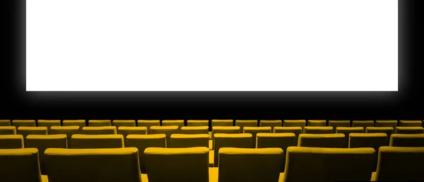 Cinema Movie Theatre Yellow Velvet Seats Blank White Screen Copy — Stock Photo, Image