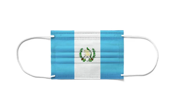 Bandeira Guatemala Com Uma Máscara Cirúrgica Descartável Fundo Branco Isolado — Fotografia de Stock