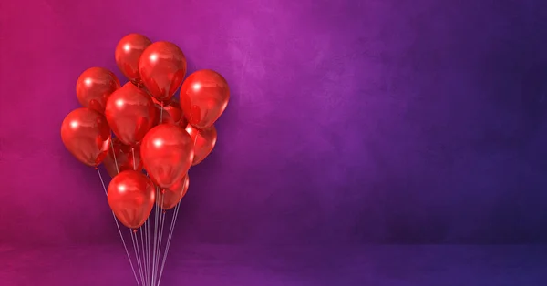 Red Balloons Bunch Purple Wall Background Horizontal Banner Illustration Render — Stock Photo, Image