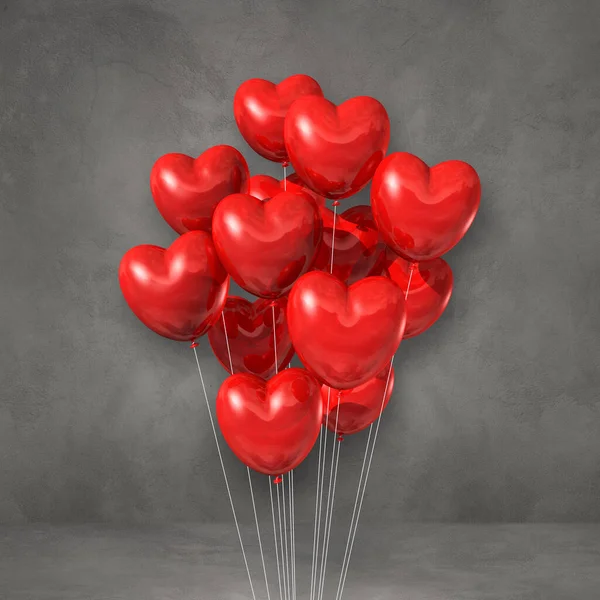Kırmızı Kalp Şeklindeki Balonlar Gri Duvar Arkasında Toplanıyor Illüstrasyon Oluşturucu — Stok fotoğraf