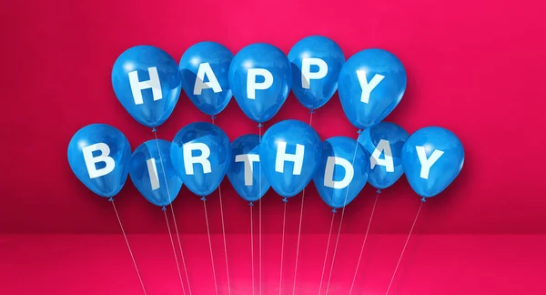 Blaue Luftballons Zum Geburtstag Auf Rosa Hintergrund Horizontal Banner Illustrationsrenderer — Stockfoto