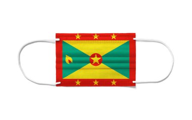 Ameliyat maskesinde Grenada bayrağı. Beyaz arkaplan izole