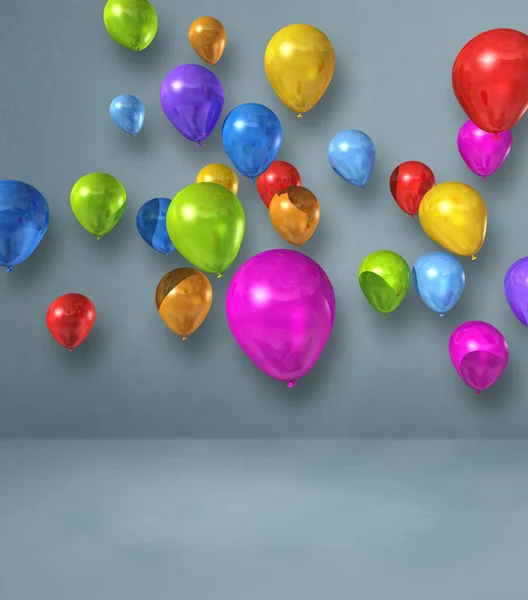 Kolorowe Balony Grupa Szarym Tle Ściany Ilustracja Renderowania — Zdjęcie stockowe