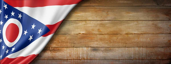 Ohio flag on old wood wall banner, USA. 3D illustration