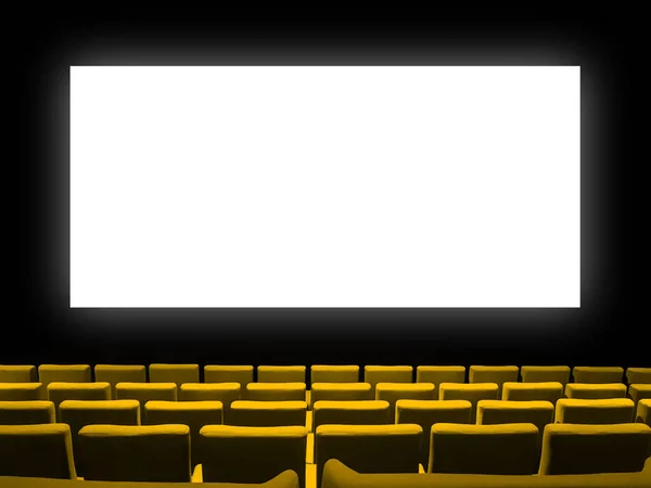 Cinema Movie Theatre Yellow Velvet Seats Blank White Screen Copy — Stock Photo, Image