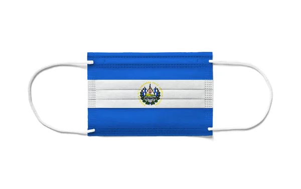 Flaga Salwadoru Jednorazowej Masce Chirurgicznej Białe Tło Izolowane — Zdjęcie stockowe