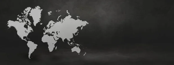 Mapa Mundo Isolado Fundo Parede Preta Ilustração Bandeira Horizontal — Fotografia de Stock
