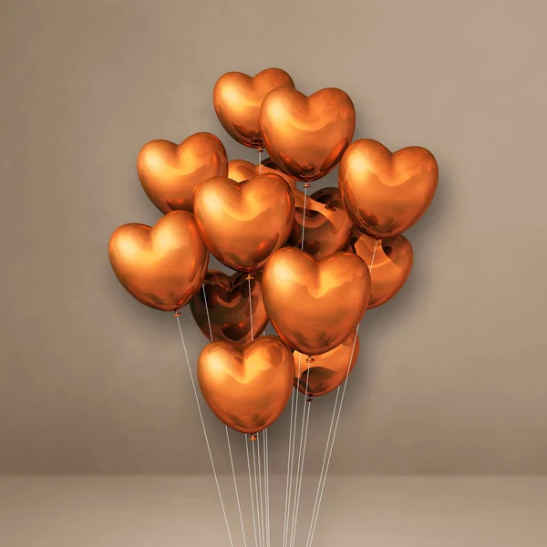 Koppar Hjärta Form Ballonger Gäng Beige Vägg Bakgrund Illustration Återgivning — Stockfoto