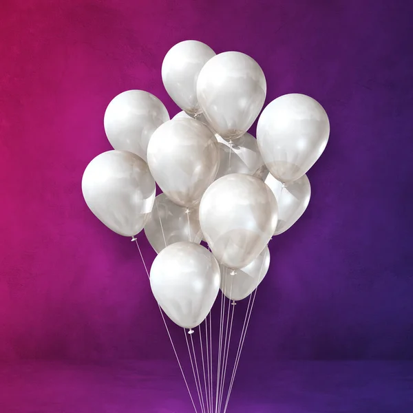 Palloncini Bianchi Grappolo Uno Sfondo Muro Viola Rendering Illustrazione — Foto Stock