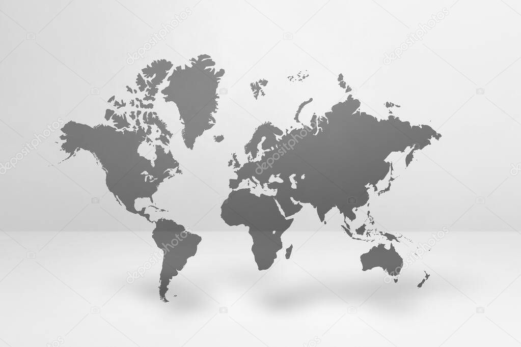 World map isolated on white wall background. 3D illustration