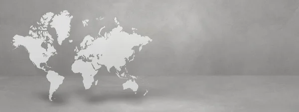 Карта Мира Изолирована Бетонном Фоне Стены Иллюстрация Горизонтальное Знамя — стоковое фото