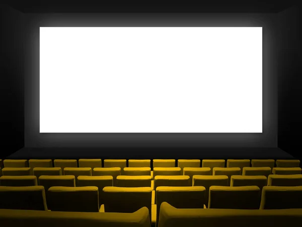 Cinema Movie Theatre Yellow Velvet Seats Blank White Screen Copy — Stock Photo, Image