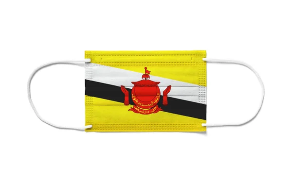Flag Brunei Disposable Surgical Mask White Background Isolated — Stock Photo, Image