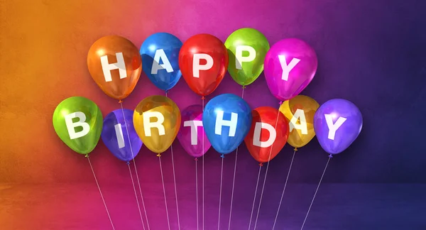 Gökkuşağı Arka Planında Renkli Doğum Günü Balonları Yatay Bayrak Illüstrasyon — Stok fotoğraf