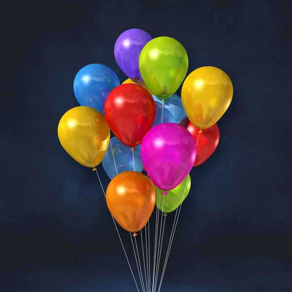 Bunte Luftballons Stapeln Sich Vor Schwarzem Hintergrund Illustrationsrenderer — Stockfoto