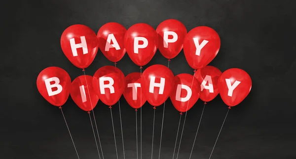 Red Happy Birthday Air Balloons Black Background Scene Horizontal Banner — Stock Photo, Image