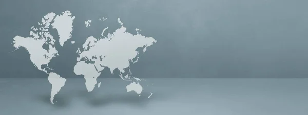Карта Мира Изолирована Сером Фоне Стены Иллюстрация Горизонтальное Знамя — стоковое фото