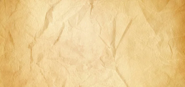 Old Brown Crumpled Paper Texture Background Horizontal Wallpaper Banner — Stock Photo, Image