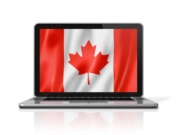 흰색으로 노트북 화면에 캐나다 국기가게 양되고 있습니다 렌더링 — 스톡 사진