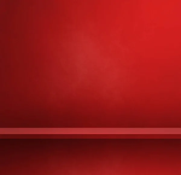 Üres Polc Vörös Falon Háttérsablonjelenet Négyzet Alakú Zászló — Stock Fotó