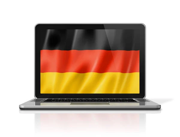 Německá Vlajka Obrazovce Notebooku Izolovaná Bílém Vykreslení Ilustrací — Stock fotografie