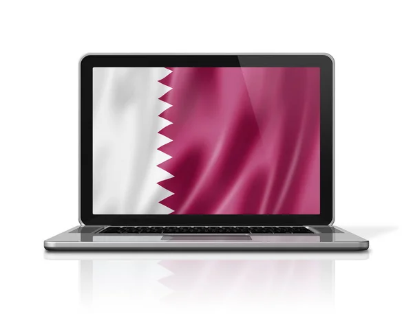 Bandeira Qatar Tela Laptop Isolada Branco Renderização Ilustração — Fotografia de Stock