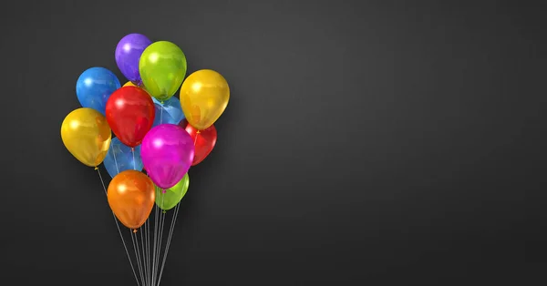 Bunte Luftballons Stapeln Sich Vor Schwarzem Hintergrund Horizontale Fahne Illustrationsrenderer — Stockfoto