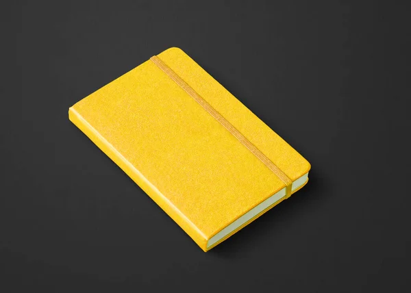 Geel Gesloten Notebook Mockup Geïsoleerd Zwart — Stockfoto