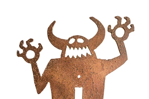 Traditional American Ethnic Metal Sculpture Devil Isolated White Background — Stock Photo, Image