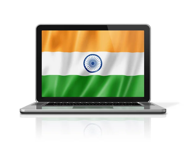 Indien Flagge Auf Laptop Bildschirm Isoliert Auf Weiß Illustrationsrenderer — Stockfoto