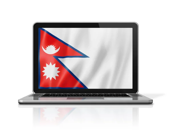 Bandiera Nepal Sullo Schermo Del Computer Portatile Isolato Bianco Rendering — Foto Stock