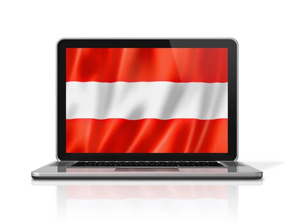 Flaga Austrii Ekranie Laptopa Izolowane Białym Ilustracja Renderowania — Zdjęcie stockowe