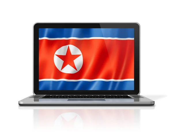 Noord Korea Vlag Laptop Scherm Geïsoleerd Wit Illustratie Renderen — Stockfoto