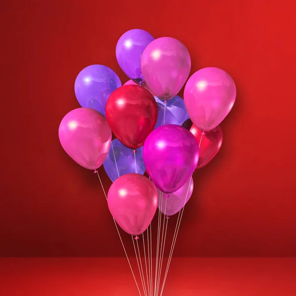 Pinkfarbene Luftballons Vor Rotem Hintergrund Illustrationsrenderer — Stockfoto