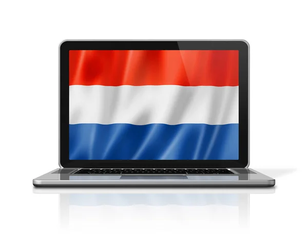 Bandera Holanda Pantalla Del Ordenador Portátil Aislado Blanco Renderizado Ilustración —  Fotos de Stock