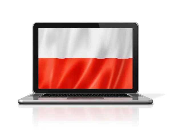 Polen Flagge Auf Laptop Bildschirm Isoliert Auf Weiß Illustrationsrenderer — Stockfoto