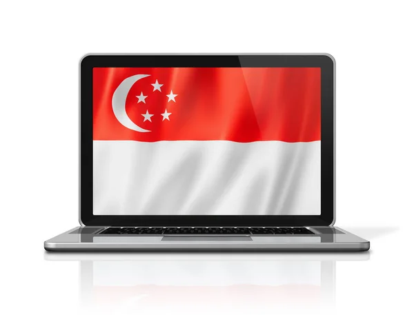 Bandeira Singapura Tela Laptop Isolado Branco Renderização Ilustração — Fotografia de Stock