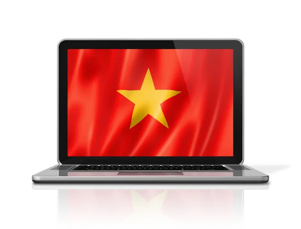 Vietnam Flagge Auf Laptop Bildschirm Isoliert Auf Weiß Illustrationsrenderer — Stockfoto