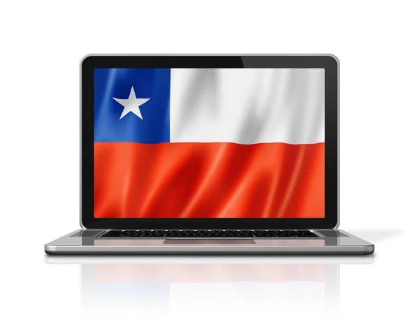 Chili Vlag Laptop Scherm Geïsoleerd Wit Illustratie Renderen — Stockfoto